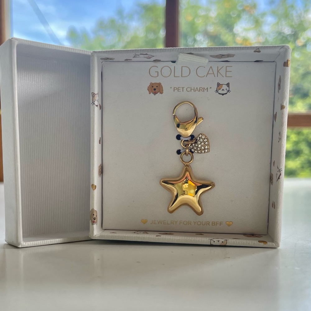 GOLD CAKE Pet Charm Crystal Heart and Star